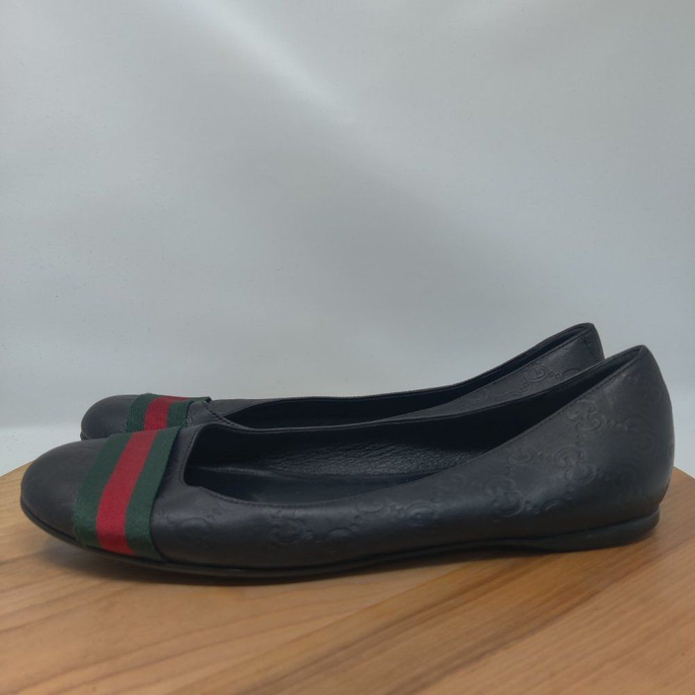 GUCCI ❤️💚 Guccissima Leather Web Stripe Ballet Flats Womens Size9.5 Blk 253315 - Picture 5 of 15